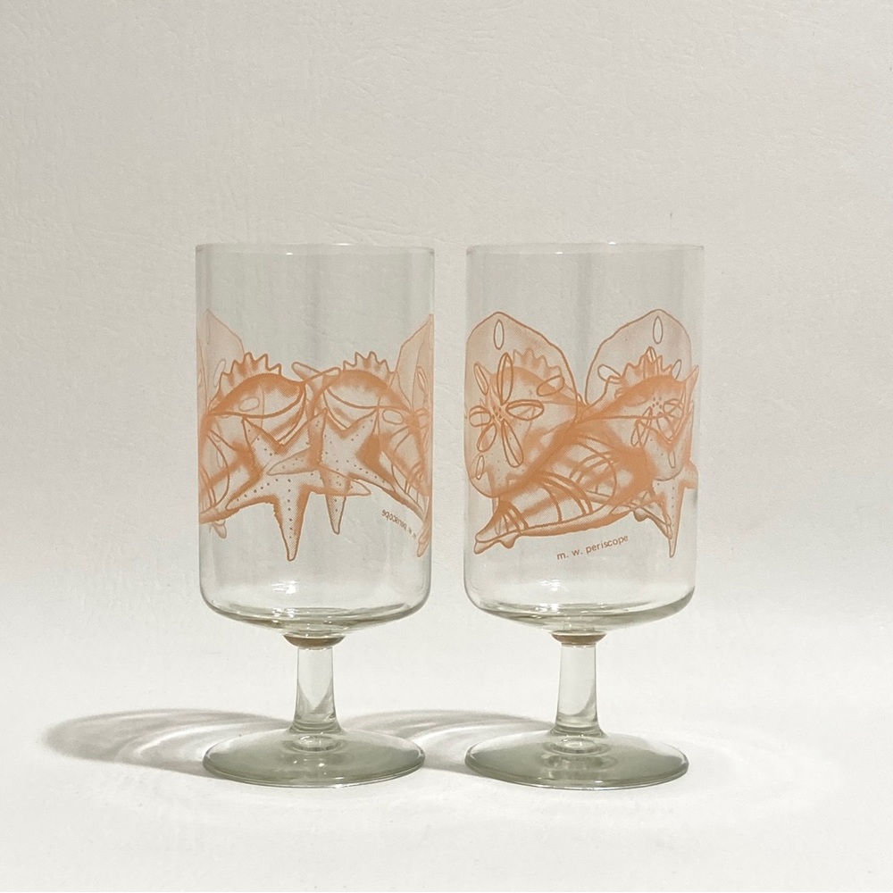 Vintage M. W. Periscope Sea Shell Footed Glassware, set 2